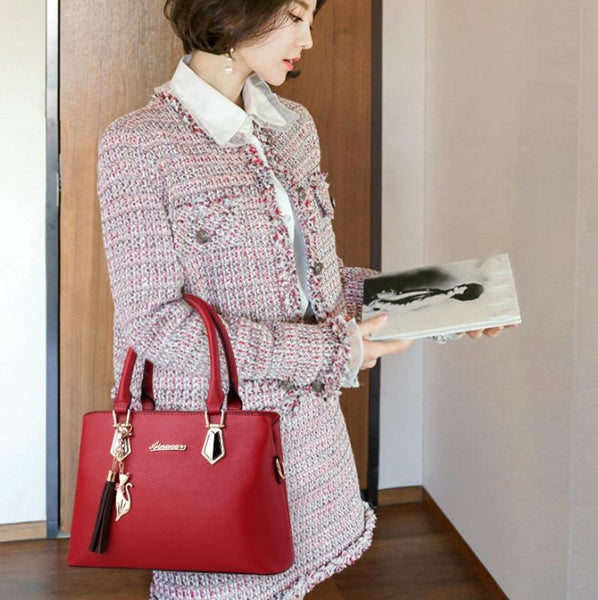 2 In 1 Women Casual Fashion Messenger Handbags Large Capacity Bag Red Wine Women's Bags & Handbags