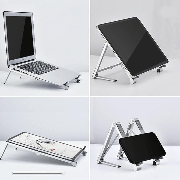 Foldable Aluminum 3 In 1 Phone Tablet Stand Portable Storage Grey Mounts Stands & Holders