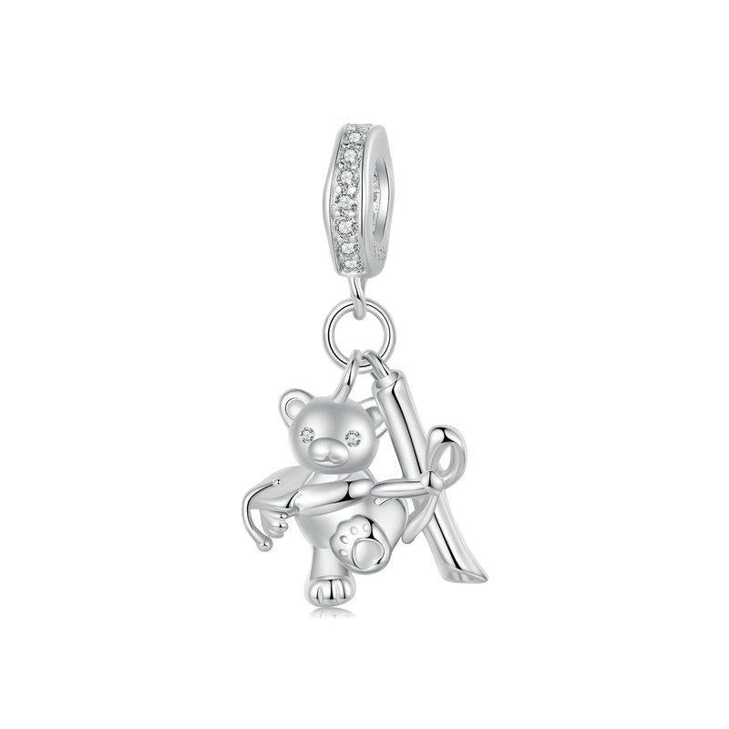925 Sterling Silver Platinum Plated Bear Bracelet Charms & Pendants