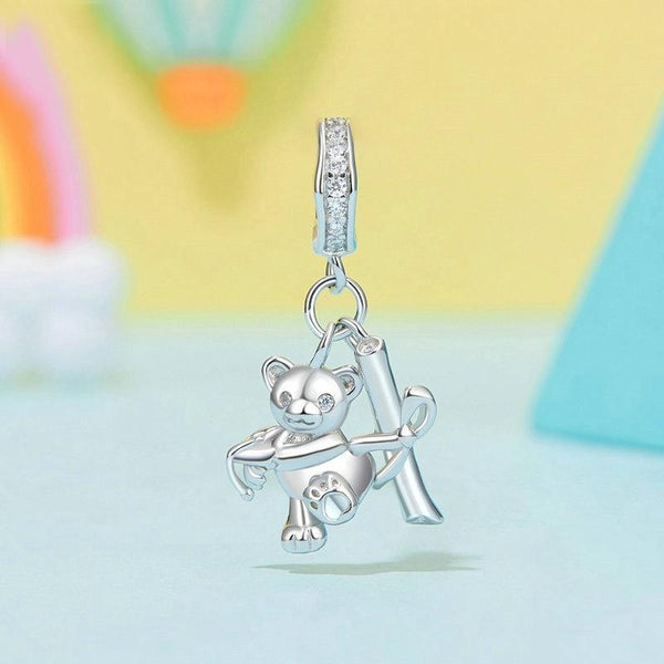 925 Sterling Silver Platinum Plated Bear Bracelet Charms & Pendants