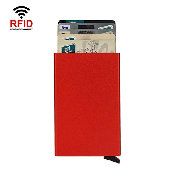 Metal Rfid Card Holder Wallet Compact Design Red Wallets