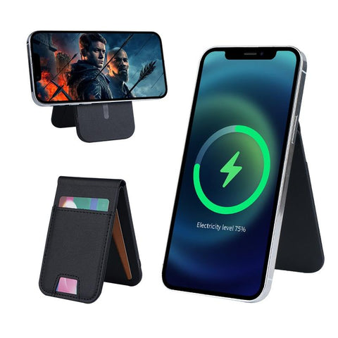 3 In 1 Magnetic Wireless Charger With Card Holder And Phone Bracket Black Chargers & Cradles
