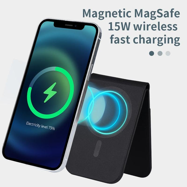 3 In 1 Magnetic Wireless Charger With Card Holder And Phone Bracket Black Chargers & Cradles