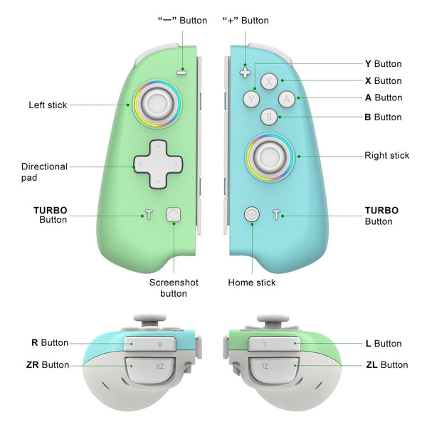Vibrant Joycon Set With Colourful Light Switch Controllers & Attachments