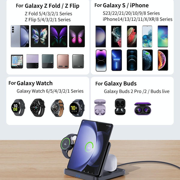3 In 1 Wireless Charger For Samsung Galaxy Z Fold Black Chargers & Cradles