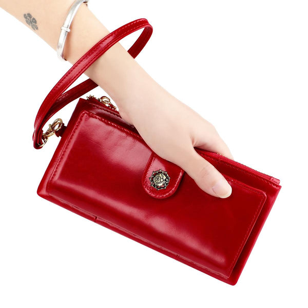 Women Leather Rfid Wallet Red Wallets
