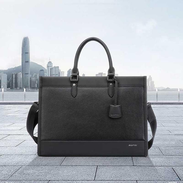 Large Capacity Leather Laptop Messenger Briefcase In Black Laptop Cases & Bags