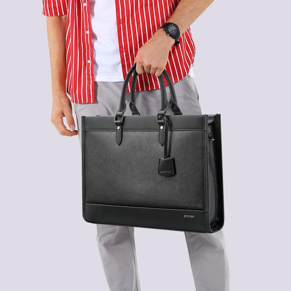 Large Capacity Leather Laptop Messenger Briefcase In Black Laptop Cases & Bags