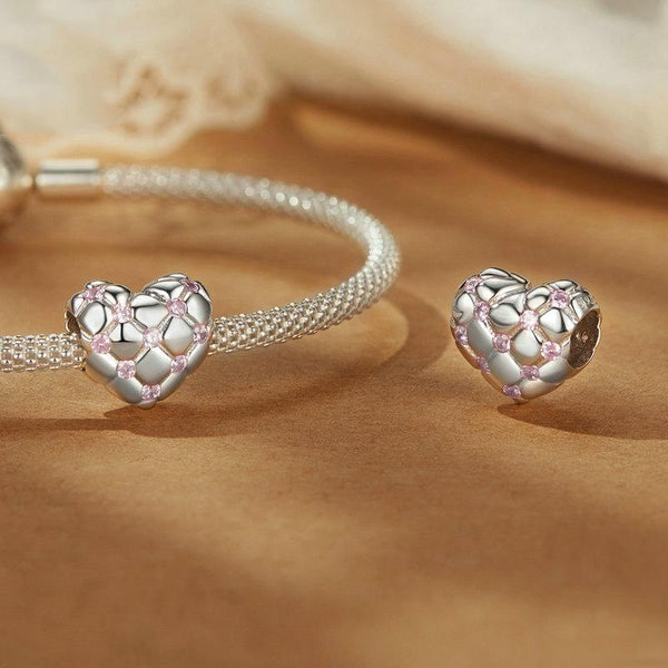 925 Sterling Silver Platinum Diamond Heart Diy Bead Charms & Pendants
