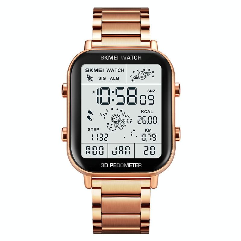 1888 Men Multifunctional Waterproof Digital Watch Stainless Steel 30M Rose Gold Watches