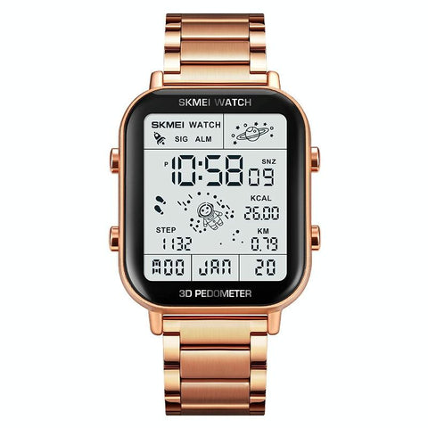 1888 Men Multifunctional Waterproof Digital Watch Stainless Steel 30M Rose Gold Watches