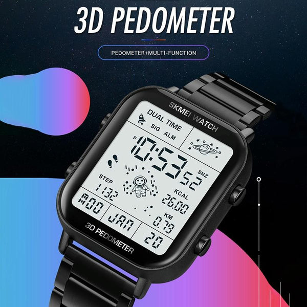 1888 Men Multifunctional Waterproof Digital Watch Stainless Steel 30M Rose Gold Watches