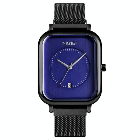Unisex Magnetic Buckle Mesh Belt Quartz Watch Black Blue Watches