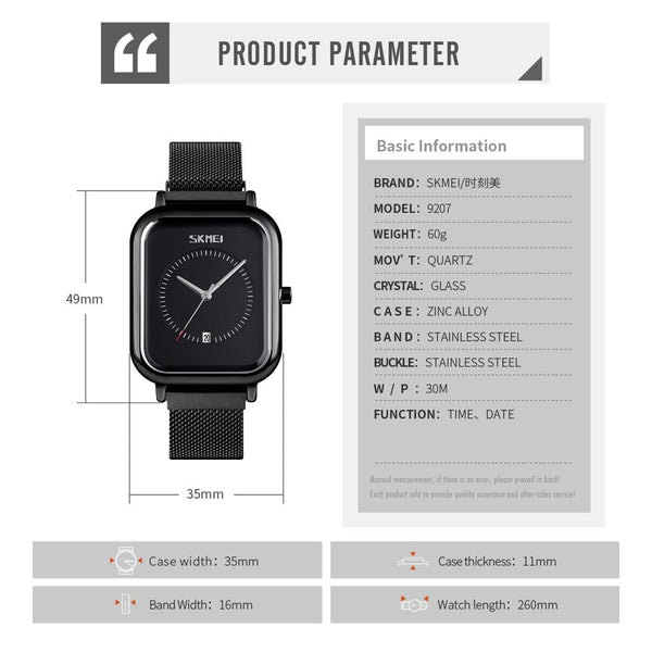 Unisex Magnetic Buckle Mesh Belt Quartz Watch Black Blue Watches