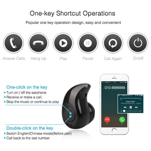 Wireless Bluetooth Earphone Mini In Ear Sport Handsfree Black Earbuds