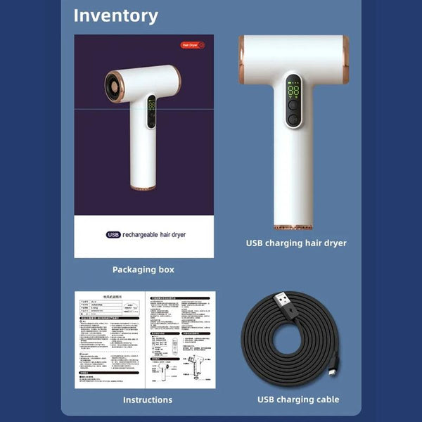 Rechargeable Hair Dryer 3 Speeds Adjustable White Hair Dryers