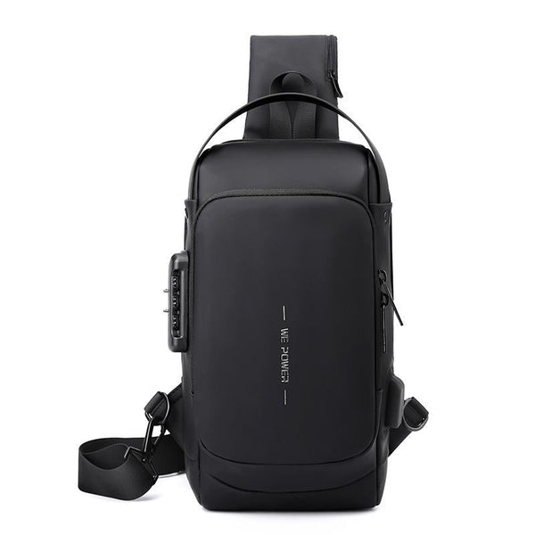 Anti Theft Men Chest Bag With Password Lock Secure Locomotive Messenger Black Bags