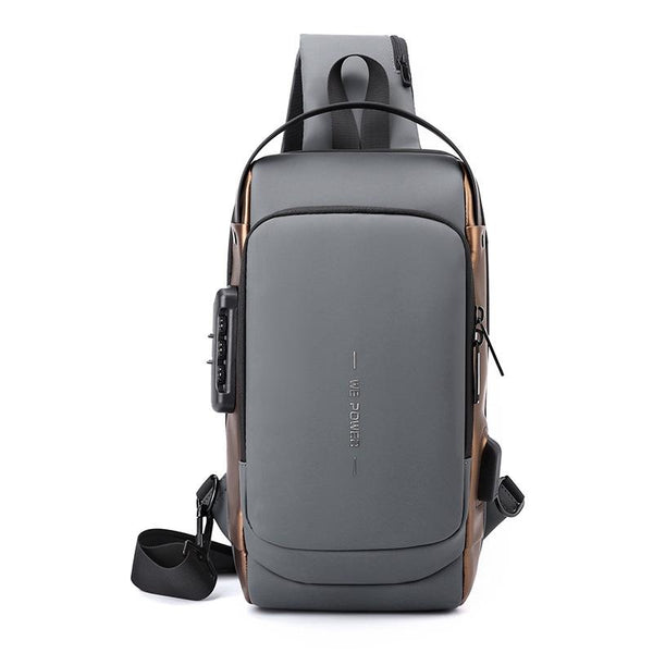 Anti Theft Men Chest Bag With Password Lock Secure Locomotive Messenger Black Bags