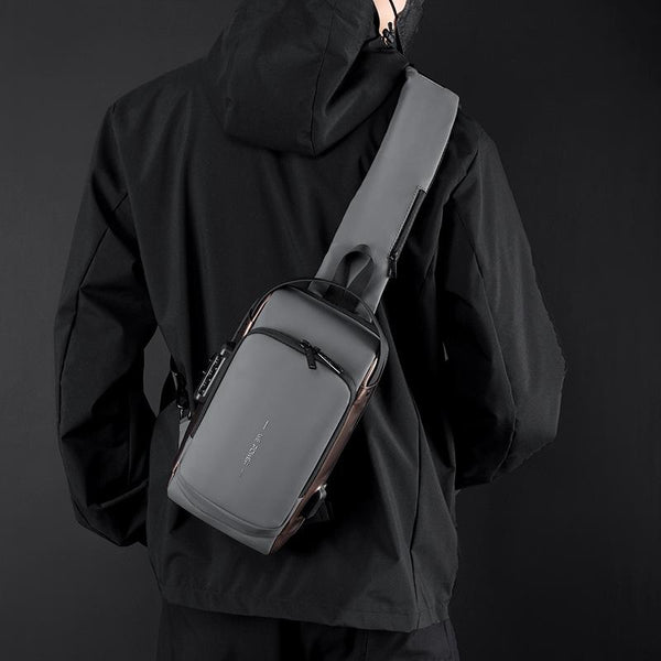 Anti Theft Men Chest Bag With Password Lock Secure Locomotive Messenger Black Bags