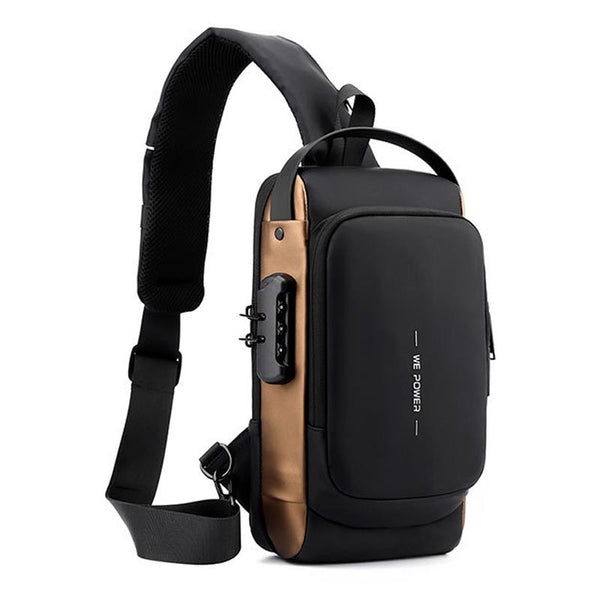 Anti Theft Men Chest Bag With Password Lock Secure Locomotive Messenger Black Bags