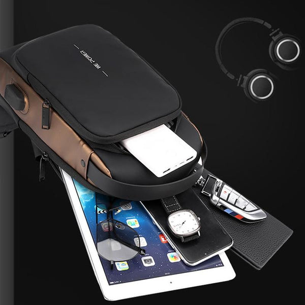 Anti Theft Men Chest Bag With Password Lock Secure Locomotive Messenger Black Bags