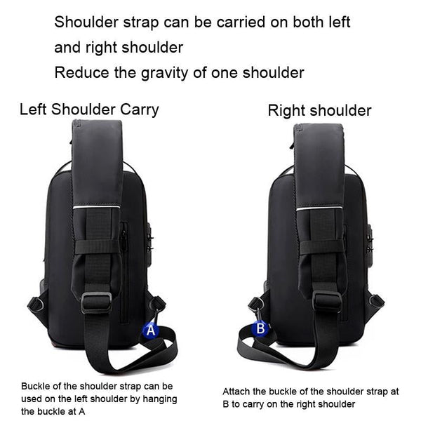 Anti Theft Men Chest Bag With Password Lock Secure Locomotive Messenger Black Bags