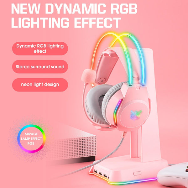 Rgb Wired Gaming Headset With Usb+3.5Mm Pink Headsets