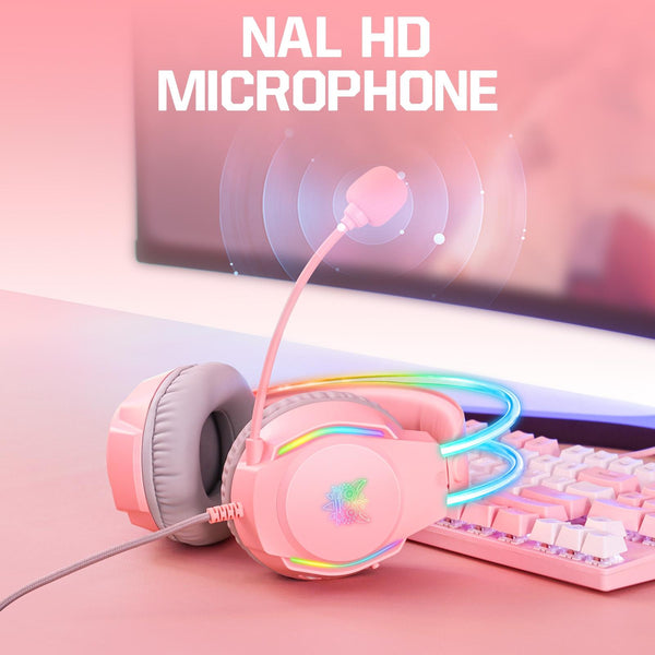 Rgb Wired Gaming Headset With Usb+3.5Mm Pink Headsets