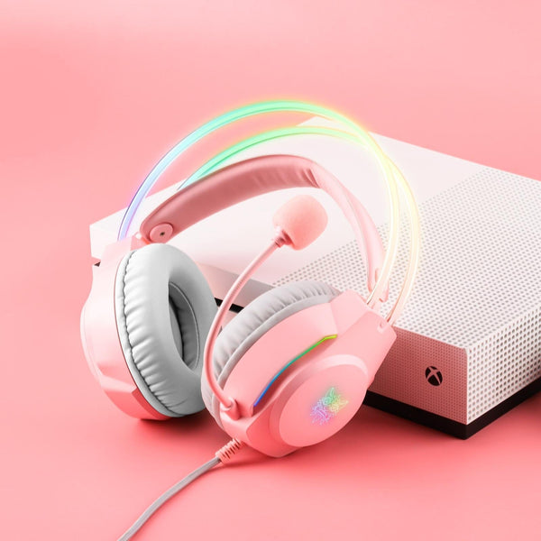 Rgb Wired Gaming Headset With Usb+3.5Mm Pink Headsets
