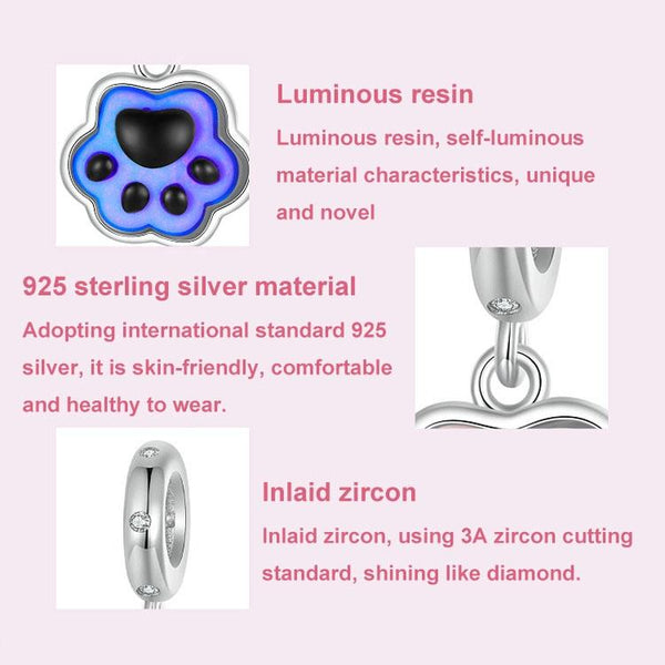 925 Sterling Silver Platinum Plated Luminous Cat Claw Pendant Charms & Pendants