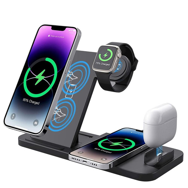 Foldable 4 In 1 Wireless Charger For Mobile Devices Black Chargers & Cradles