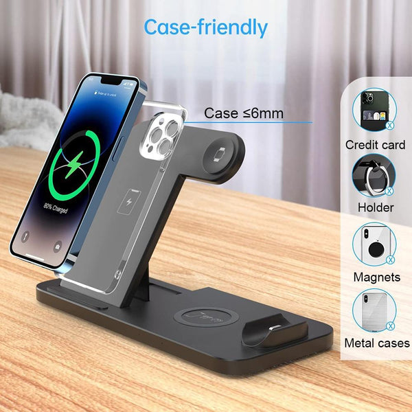 Foldable 4 In 1 Wireless Charger For Mobile Devices Black Chargers & Cradles