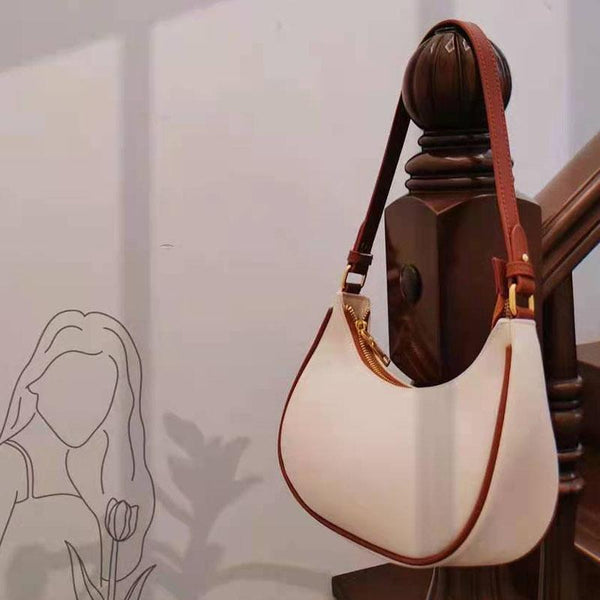 Stylish Crescent Shoulder Bag For Women Beige With Brown Women's Bags & Handbags