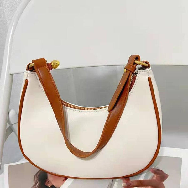 Stylish Crescent Shoulder Bag For Women Beige With Brown Women's Bags & Handbags