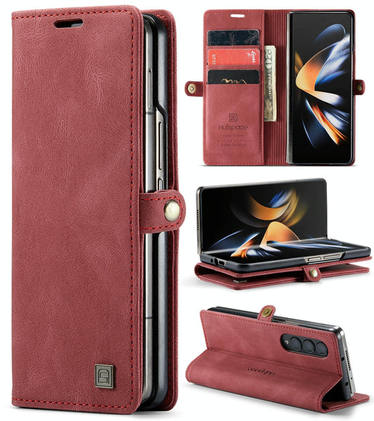 For Samsung Galaxy Z Fold4 5G Vintage Rfid Leather Phone Case Wine Red Cases Covers & Skins