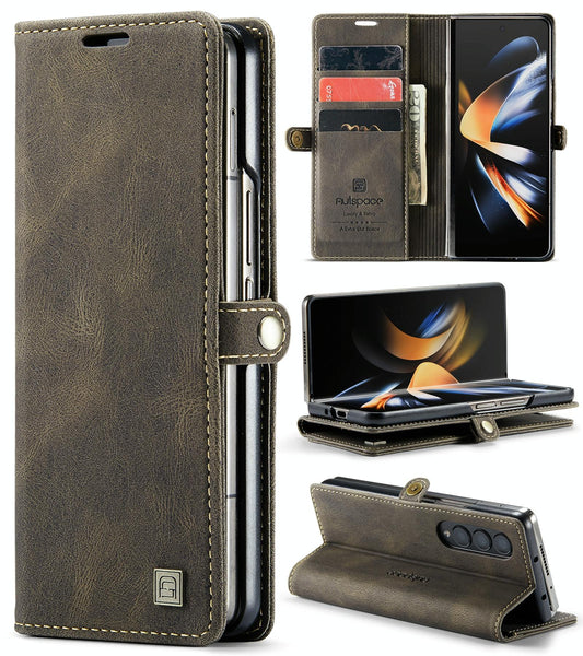 For Samsung Galaxy Z Fold4 5G Vintage Rfid Leather Phone Case Wine Red Cases Covers & Skins