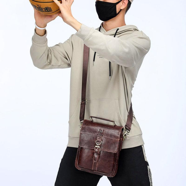Retro Leather Men Shoulder Bag First Layer Cowhide Brown Bags