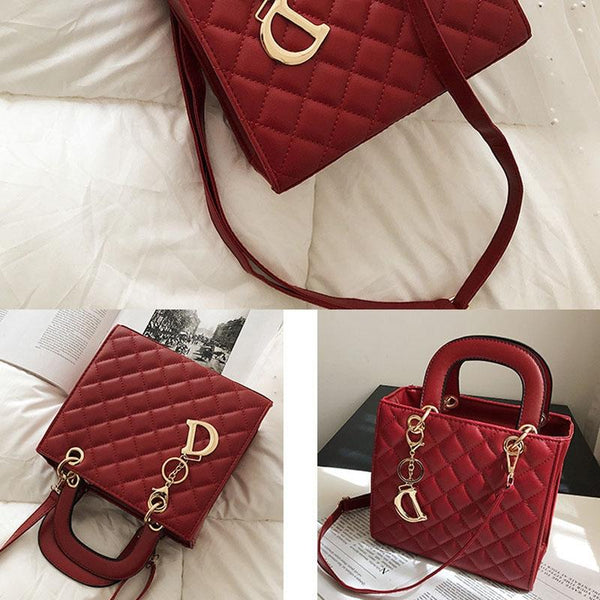 Leather Crossbody Bag With Rhombus Pattern For Women Red Women's Bags & Handbags