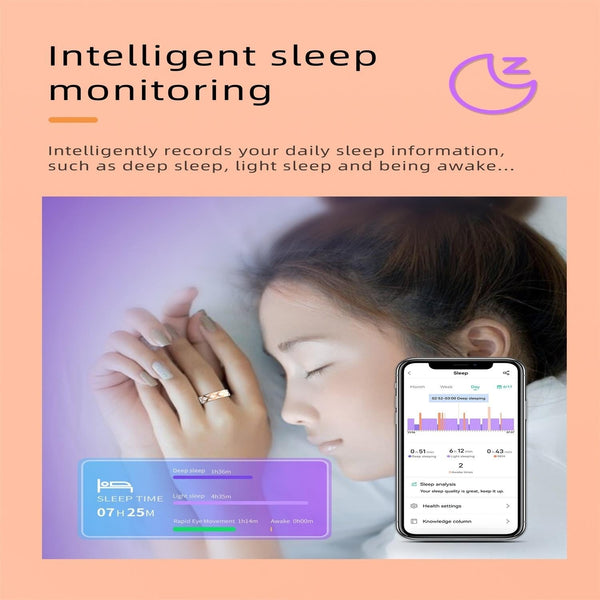 Smart Ring With Heart Rate Blood Oxygen Sleep Monitoring Rose Gold Size 8 Activity Trackers