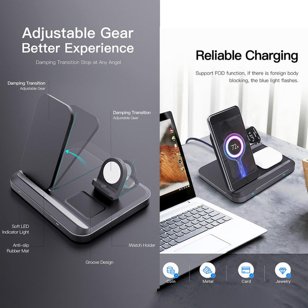 15W 3 In Foldable Wireless Charger Black Chargers & Cradles
