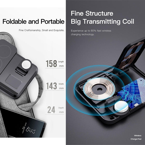 15W 3 In Foldable Wireless Charger Black Chargers & Cradles