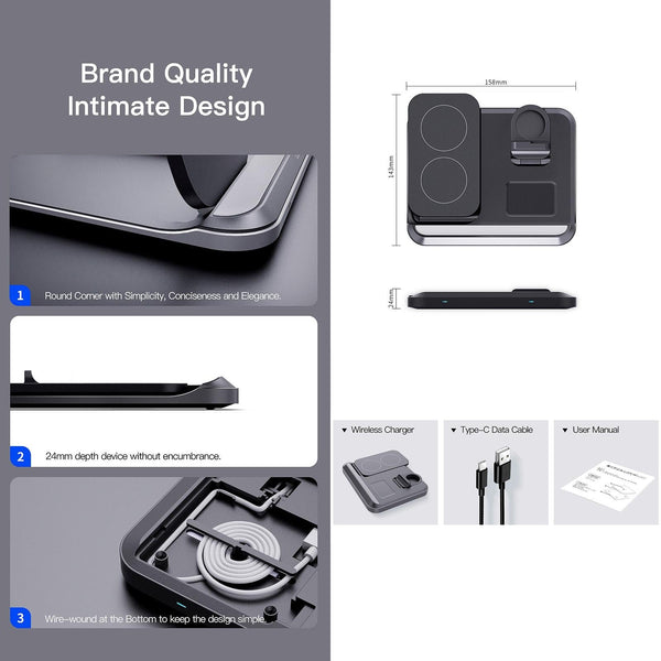 15W 3 In Foldable Wireless Charger Black Chargers & Cradles