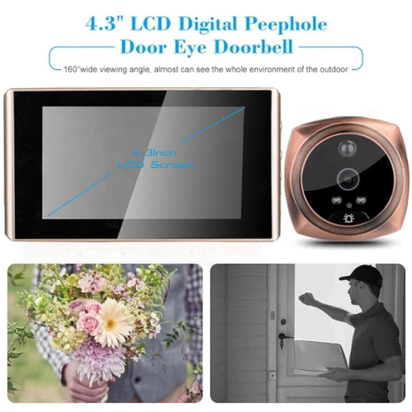 4.3 Digital Doorbell With Lcd Screen And Peephole Viewer Gold Smart Doorbells