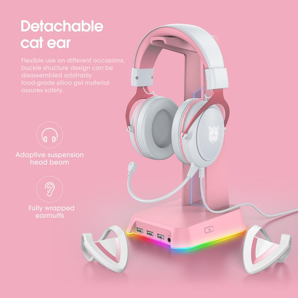 Led Gaming Headset With Mic White Pink Headsets