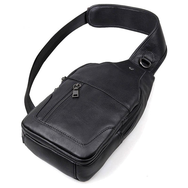 Stylish Cowhide Chest Bag For Men Black Bags