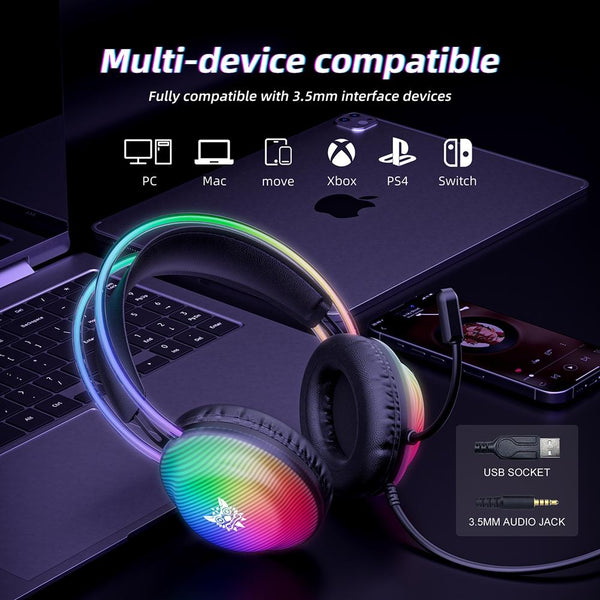 Rgb Wired Gaming Headset 2.2M Cable Black Headsets