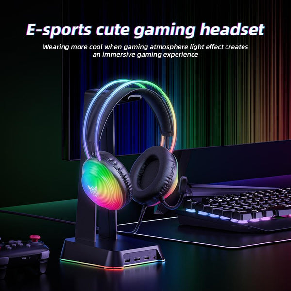 Rgb Wired Gaming Headset 2.2M Cable Black Headsets