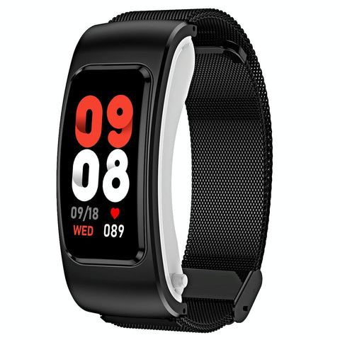 1.08 Inch Steel Band Waterproof Smart Watch Detachable Earphone Bluetooth Call Black Smart Watches