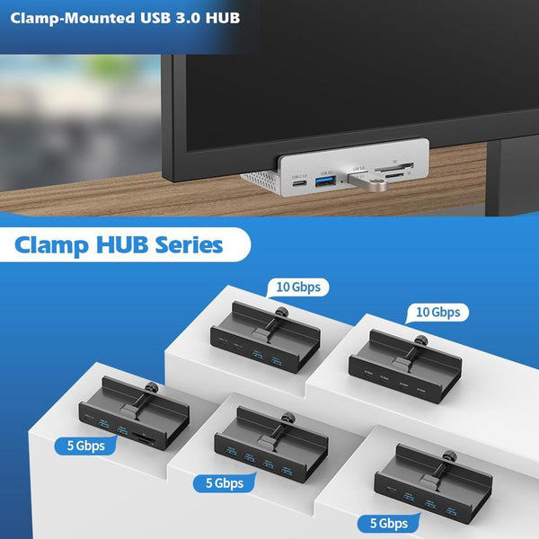 5 Port Usb3.0 Clamp Hub In Aluminum Alloy Black Usb Cables Hubs & Adapters