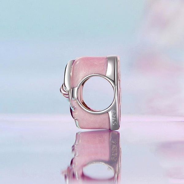 925 Sterling Silver Platinum Heart Bow Beads Gift Box Charms & Pendants